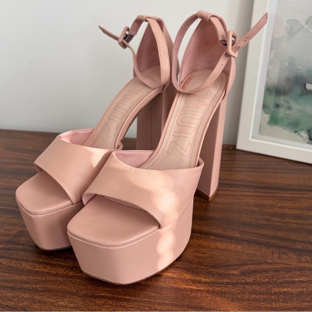 Schutz Platform Block Heel Sandals in Blush Pink size 7.5